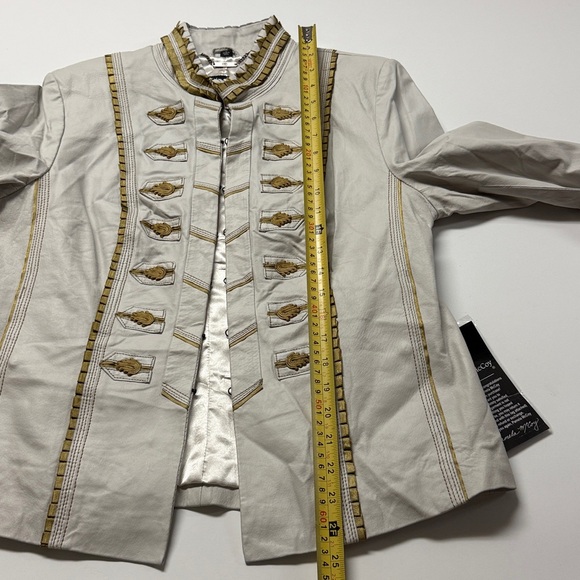 Pamela McCoy White and Gold leather Military Jacket - Picture 7 of 8